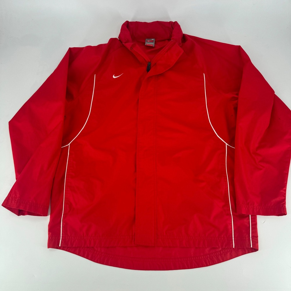 Nike Team Fit Storm Windbreaker Jacket Mens Medium Red Full Zip White Piping